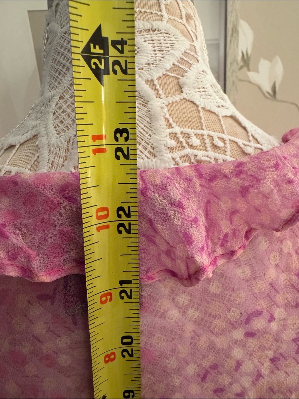 Pink Ruffled V-Neck Women's Blouse - Picture 5 of 6